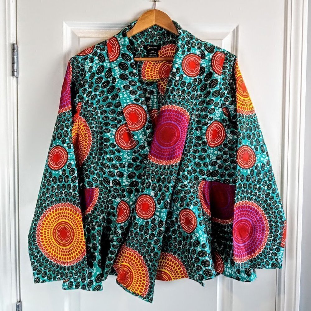 D'iyanu Multicolor African Print Cotton Peplum Wrap Jacket — image 2 of 6